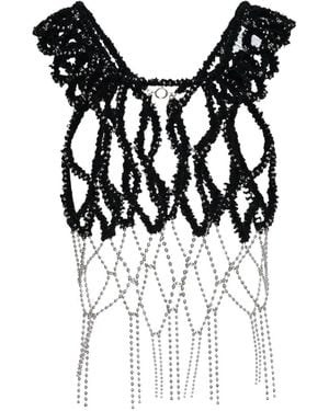 Noir Kei Ninomiya Crochet-Knit Chain-Fringe Harness - Black