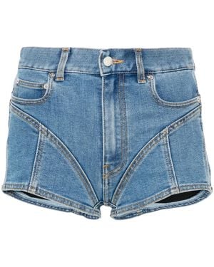 Mugler Bi-Material Denim Shorts - Blue