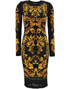 Versace Jeans Couture Baroque-Print Long-Sleeve Dress - Black