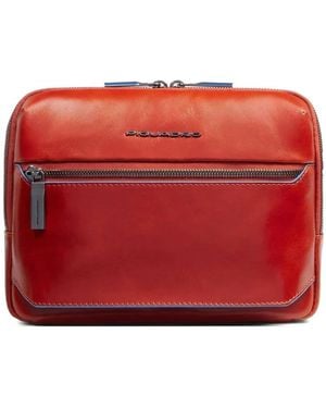 Piquadro Leather Messenger Bag - Red