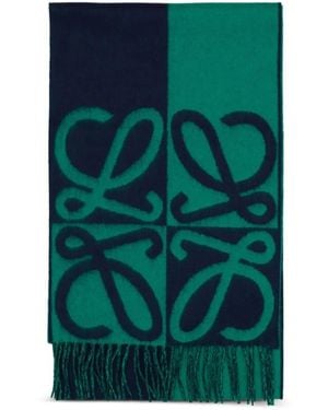 Loewe Anagram-Detail Fringed-Hem Scarf - Green