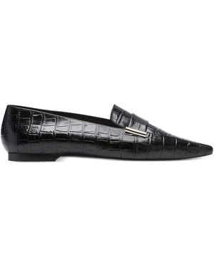 Flattered Crocodile-Embossed Pointed Loafers - Black