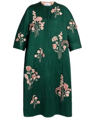 Erdem Embroidered Textured-Satin Coat - Green