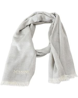 Missoni Logo-Embroidered Fringed Scarf - White
