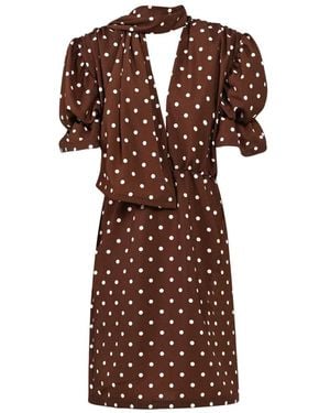 ROWEN ROSE Polka-Dot Puffed-Sleeve Dress - Brown