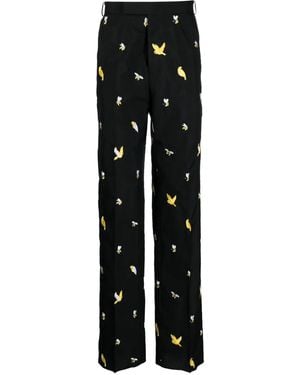 Thom Browne Pantalon Droit À Motif Birds And Bees Brodé - Noir