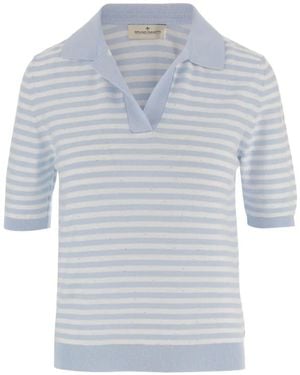 Bruno Manetti Striped-Pattern Collared T-Shirt - Blue