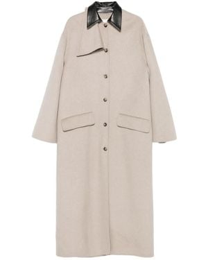 Nanushka Contrast-Collar Button Coat - Natural