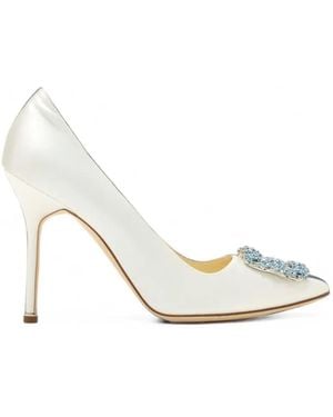 Manolo Blahnik Hangisi Crystal-Buckle Pumps - White