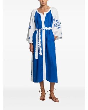 Greek Archaic Kori Lefkada Belted Midi Dress - Blue