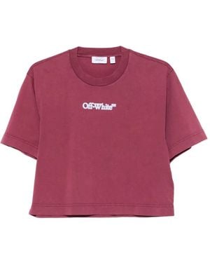 Off-White c/o Virgil Abloh Logo-Print Cropped T-Shirt - Purple