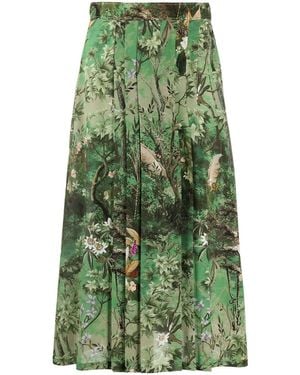 Alberta Ferretti Pleated Floral Print Skirt - Green