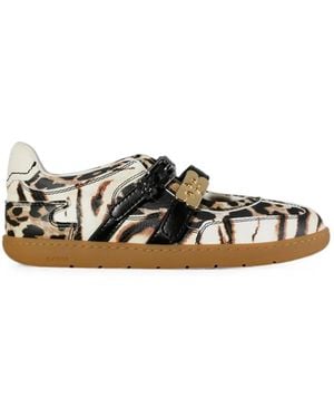 Ganni Sue Animal-Print Buckled Ballet Flats - White