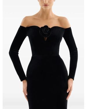 Adamaris Off-Shoulder Rose-Detail Maxi Dress - Black