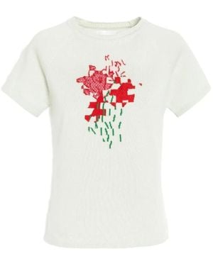 Barrie Cashmere Floral Motif Top - White