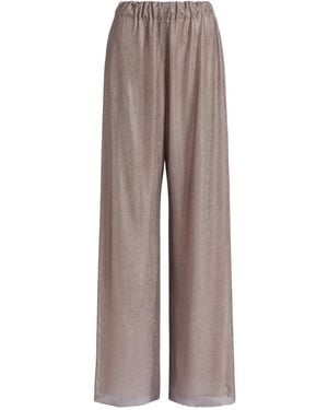 Alberta Ferretti Wide Leg Crystals Net Pants - Brown