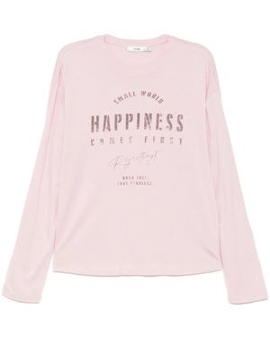 B+ AB Slogan-Print Long-Sleeves T-Shirt - Pink