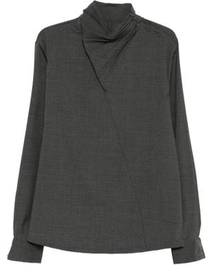 J.L-A.L High-Neck Gathered-Detail Shirt - Black