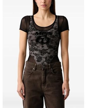 Miss Sixty Lace-Overlay Mesh Bodysuit - Black