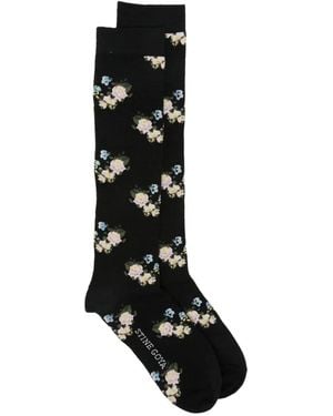 Stine Goya Blumige Intarsien-Socken - Schwarz