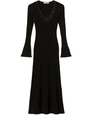 Twinset Long Knit Dress With Macramé Lace - Black