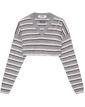 MSGM Gestreepte Trui Met V-Hals - Wit