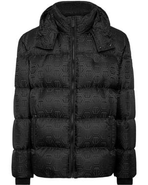 Philipp Plein Monogram-Jacquard Padded Jacket - Black