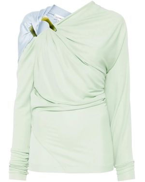 Victoria Beckham Two-Tone Jersey Draped Top With Asymmetric Cut - Green
