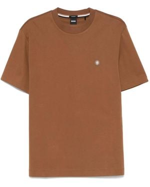 BOSS Logo-Detail Cotton T-Shirt - Brown