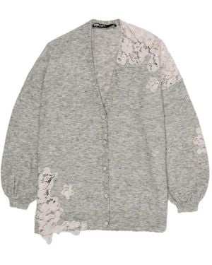 Bimba Y Lola Lace-Trim V-Neck Cardigan - Grey