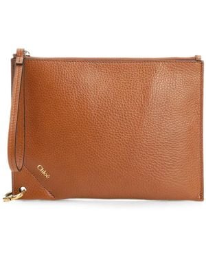 Chloé Spin Leather Clutch Bag - Brown