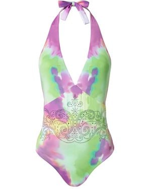 Twinset Tie-Dye Halter-Neck Swimsuit - White