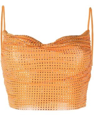 Self-Portrait Crystal-Embellished Crop Top - Orange
