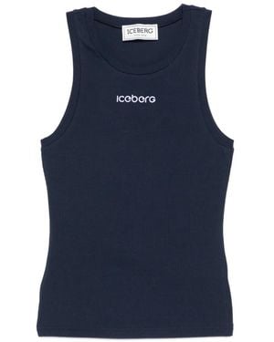 Iceberg Logo-Embroidered Ribbed Top - Blue