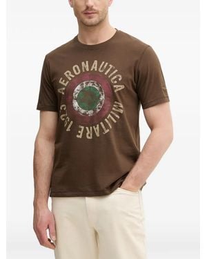 Aeronautica Militare Graphic-Print Cotton T-Shirt - Brown