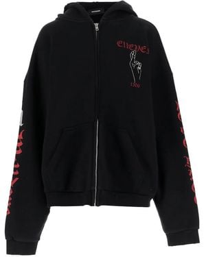we11done Graphic-Print Zip-Up Hoodie - Black