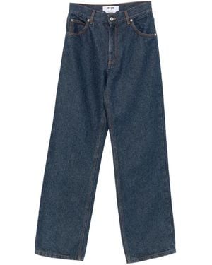MSGM Contrast-Stitch Logo-Embroidered Jeans - Blue