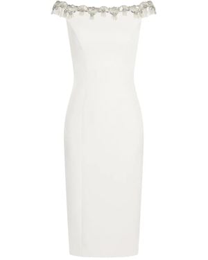 Jenny Packham Valorie Beaded Off-Shoulder Midi Dress - White