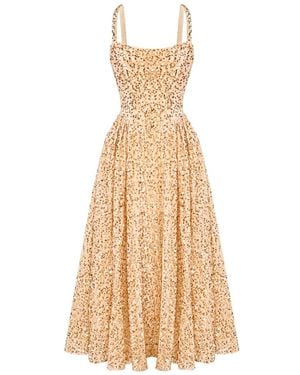 POST MERIDIEM Sequin Corset Midi Dress - Natural