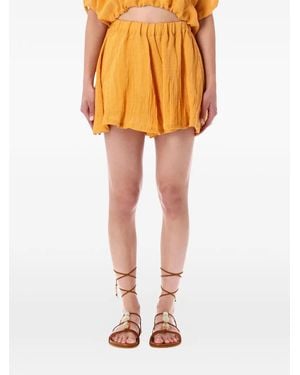 120% Lino Shorts Con Cinturilla Elástica - Naranja