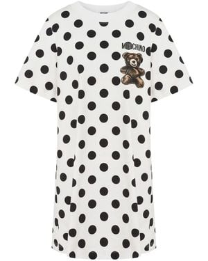 Moschino Polka-Dot Teddy Mini Day Dress - White