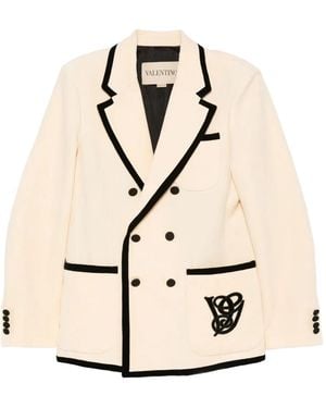 Valentino Garavani Double-Breasted Embroidered Blazer - Natural