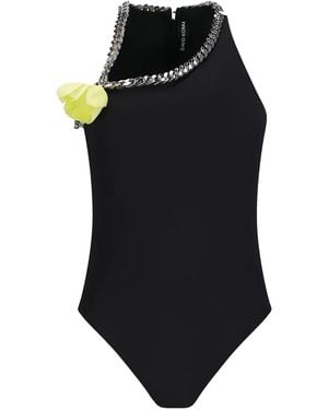 David Koma Chain-Embellished One-Shoulder Bodysuit - Black