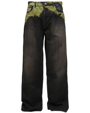 Doublet Moss-Detail Wide Leg Jeans - Black