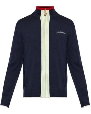 CASABLANCA Cardigan Zippé À Logo Brodé - Blue