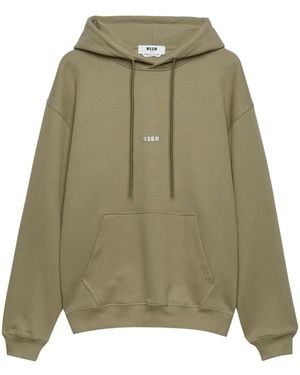 MSGM Slogan-Print Drawstring Hoodie - Green