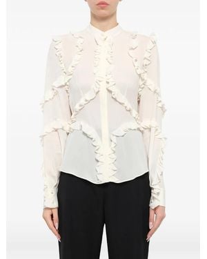 McQueen Ruffle-Trimmed Long-Sleeve Shirt - White