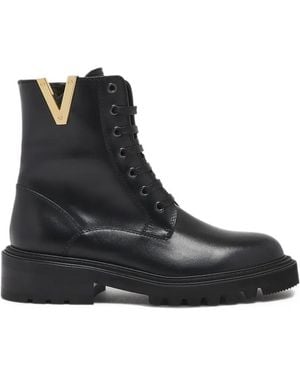 Via Roma 15 V-Plaque Lace-Up Boots - Black