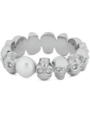 McQueen Skull-Pearl Ring - Metallic