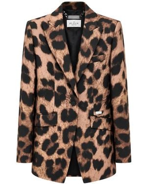 Philipp Plein Leopard Blazer Single Breasted Fit - Brown